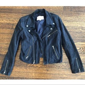 Maje Navy Suede Biker Jacket